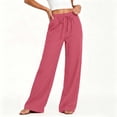 thumbnail image 2 of Wlynlyn Women's Wide Leg Pants Summer Cotton Linen Loose Casual Vacation Palazzo Trousers with Pockets Spring Clothes(Medium,Watermelon Red), 2 of 9