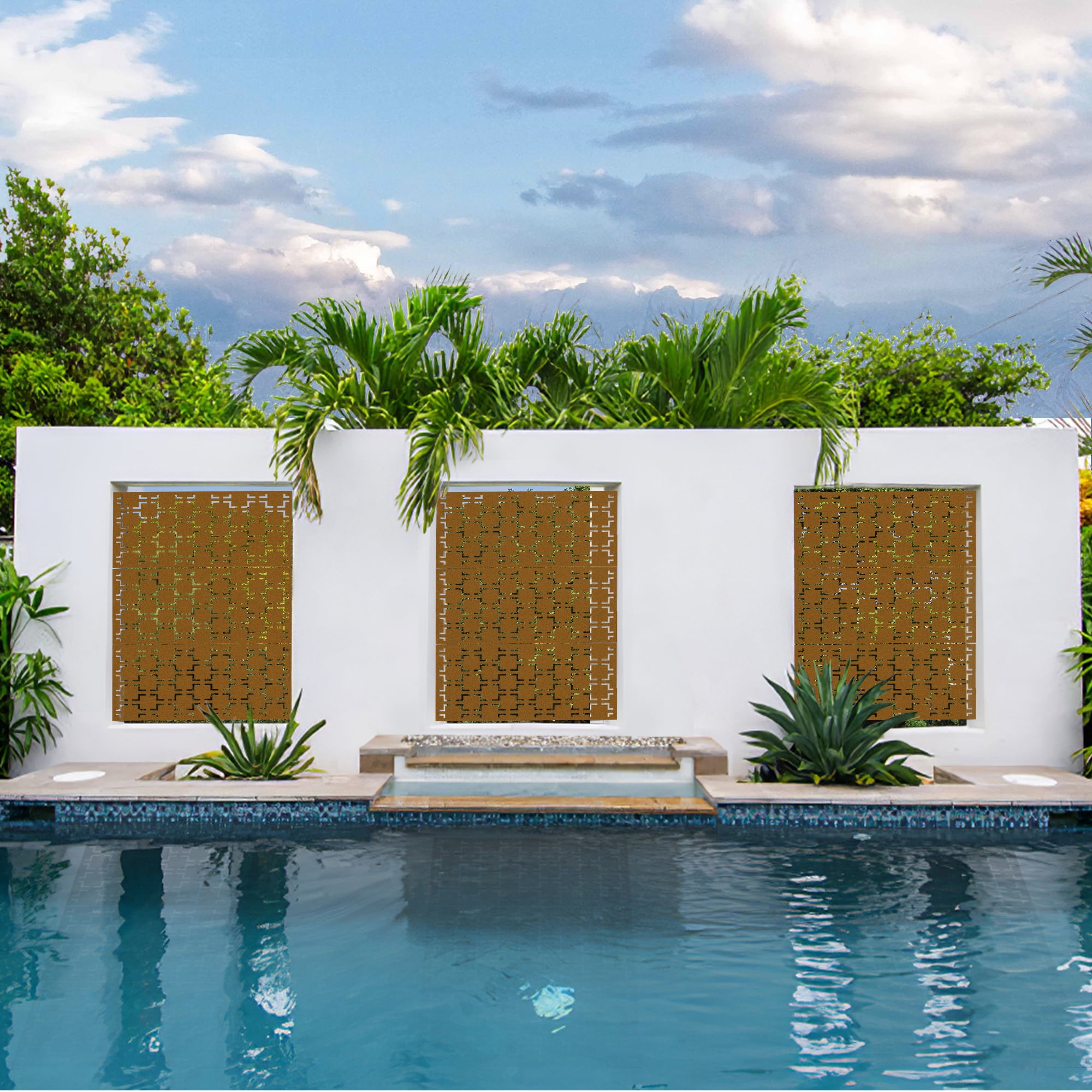 76 in x47 in Decorative Privacy Screen Outdoor Divider with Stand