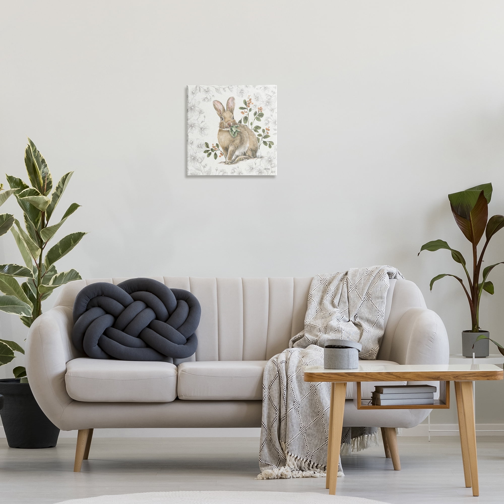 Stupell Industries Floral Garden Bunny Animals & Insects Painting Gallery Wrapped Canvas Art Print Wall Art, 17 x 17
