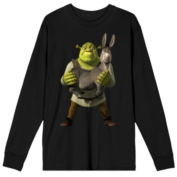 Shrek Ogre & Donkey Crew Neck Long Sleeve Black Adult Tee-XL