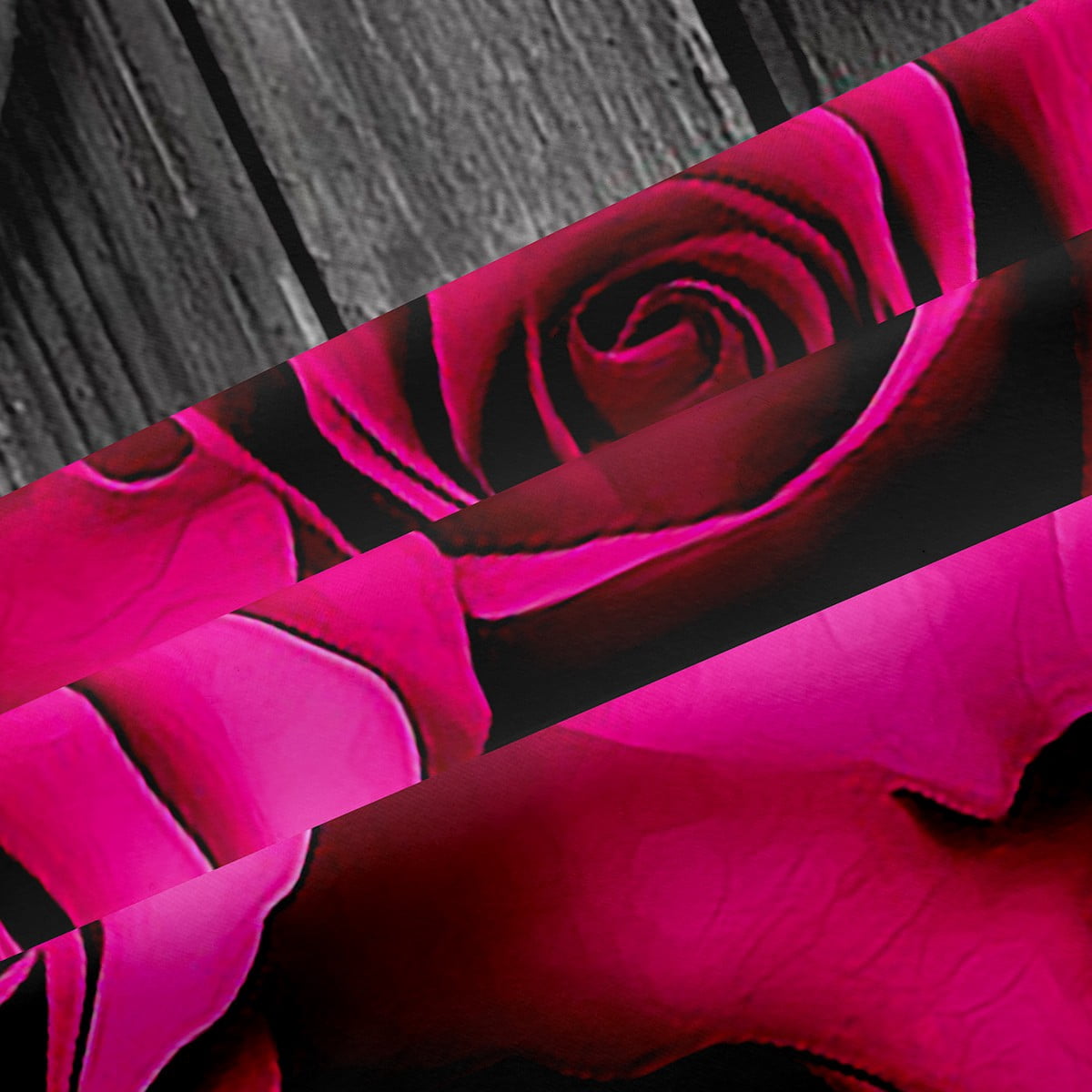 Hot Pink Rose Flowers Window Curtains 42"Wx84"L Rustic Rose Floral Curtains Valentine'S Day Couple Window Curtains For Bedroom Living Room,Romantic Blossom Window Treatments 2 Panels Black Grey