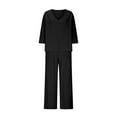 thumbnail image 5 of Dazajoo Womens Travel Sets 2 Piece Outfits Cotton 3/4 Sleeve V Neck Shirts and Elastic Waist Wide Leg Pants with Pockets Fall Linee Lounge Suits,Black,XXL, 5 of 7