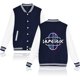 thumbnail image 2 of Moonsky K/P0p Dem 0n Hunters Fashion Women's Baseball Jacket Contrast Color Cardigan Jacket Spring and Autumn Teen Boys & Girls Baseball Uniforms Womens& Mens Baseball Jacket (Azul oscuro S), 2 of 3