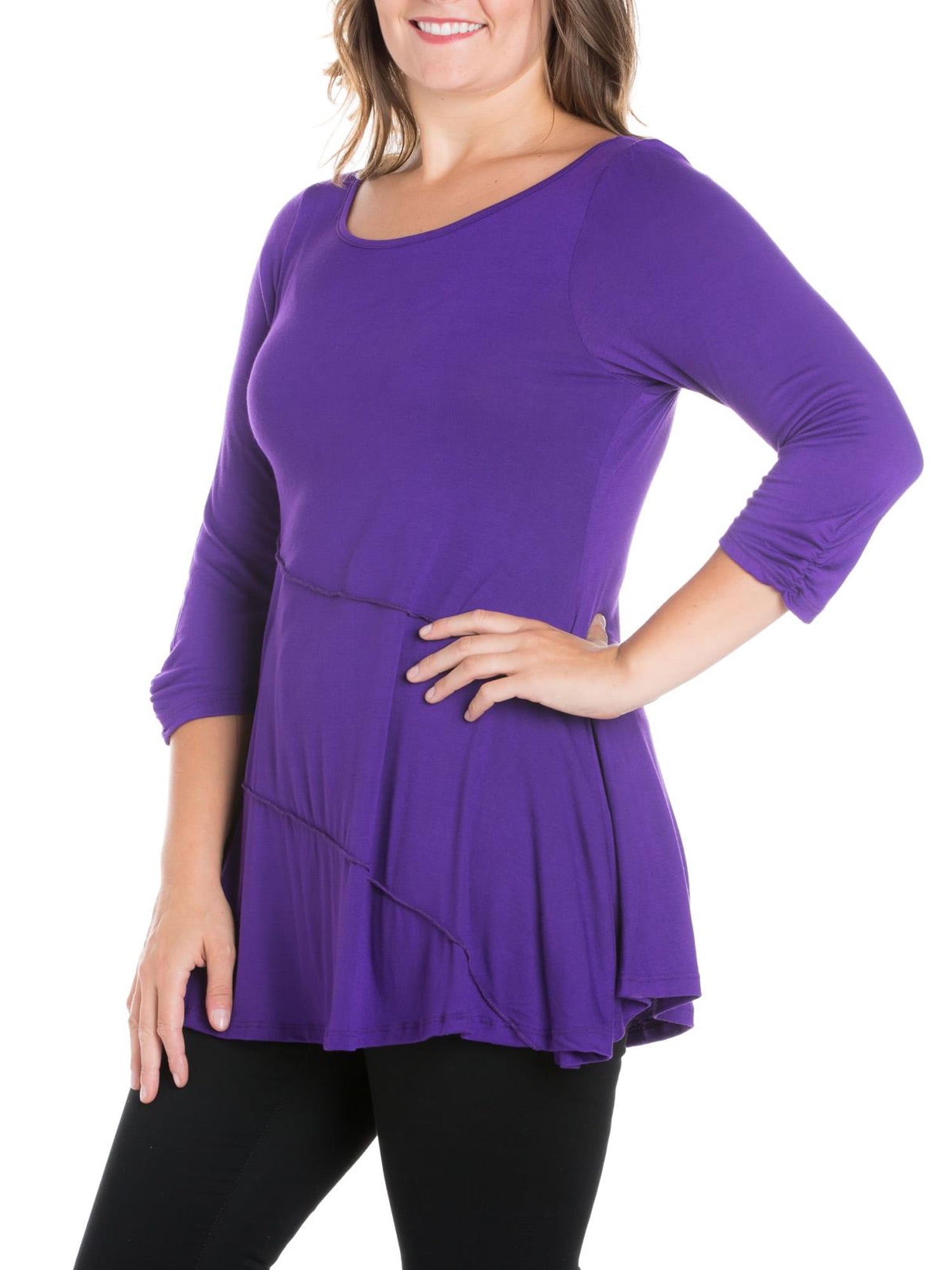 24seven Comfort Apparel Plus Size Ruched Sleeve Swing Tunic Top