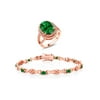 Gem Stone King 7.89 Ct Oval Green Created Emerald 18K Rose Gold Plated Silver Ring Bracelet Set