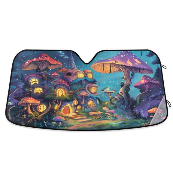 ALAZA Mushroom Houses Forest Windshield Sun Shade Car Foldable Sun Visor Block UV Rays Protector 55"x27.6"