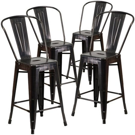 Flash Furniture 4pk 24'' High Black-Antique Gold Metal Indoor Flash Furniture 4pk 24'' High Black-Antique Gold Metal Indoor-Outdoor Counter - Flash Furniture 4pk 24'' High Black-Antique Gold Metal Indoor