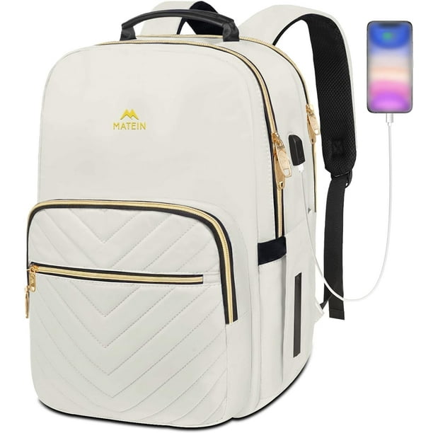 Mochila MATEIN para portátil de viaje, antirrobo, 15.6 pulgadas, blanca, para mujer