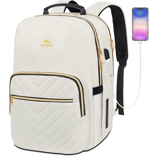 Mochila MATEIN para portátil de viaje, antirrobo, 15.6 pulgadas, blanca, para mujer