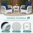 thumbnail image 4 of MEETWARM 5 Pieces Outdoor Patio Rattan Furniture Sets, All Weather Patio Wicker Conversation Set - 2 Rocking Swivel Chairs 1 Rattan Loveseat Glider with Cushions, 2 Coffee Table, White Wicker/Navy, 4 of 8