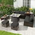 thumbnail image 3 of Topbuy 9 Pieces Outdoor Patio Furniture Set with 35" Propane Fire Pit Table Outdoor PE Wicker Sectional Sofa Set w/ Storage Box and Cushions Gray, 3 of 10