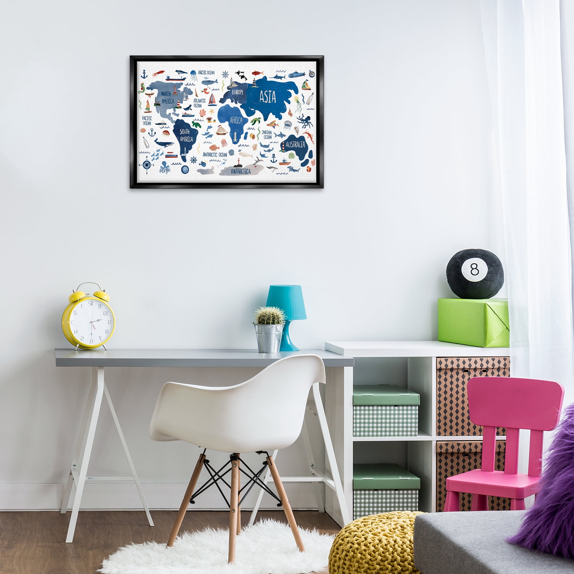 Stupell Industries Nautical Themed Map Town & City Painting Black Floater Framed Art Print Wall Art, 31 x 21
