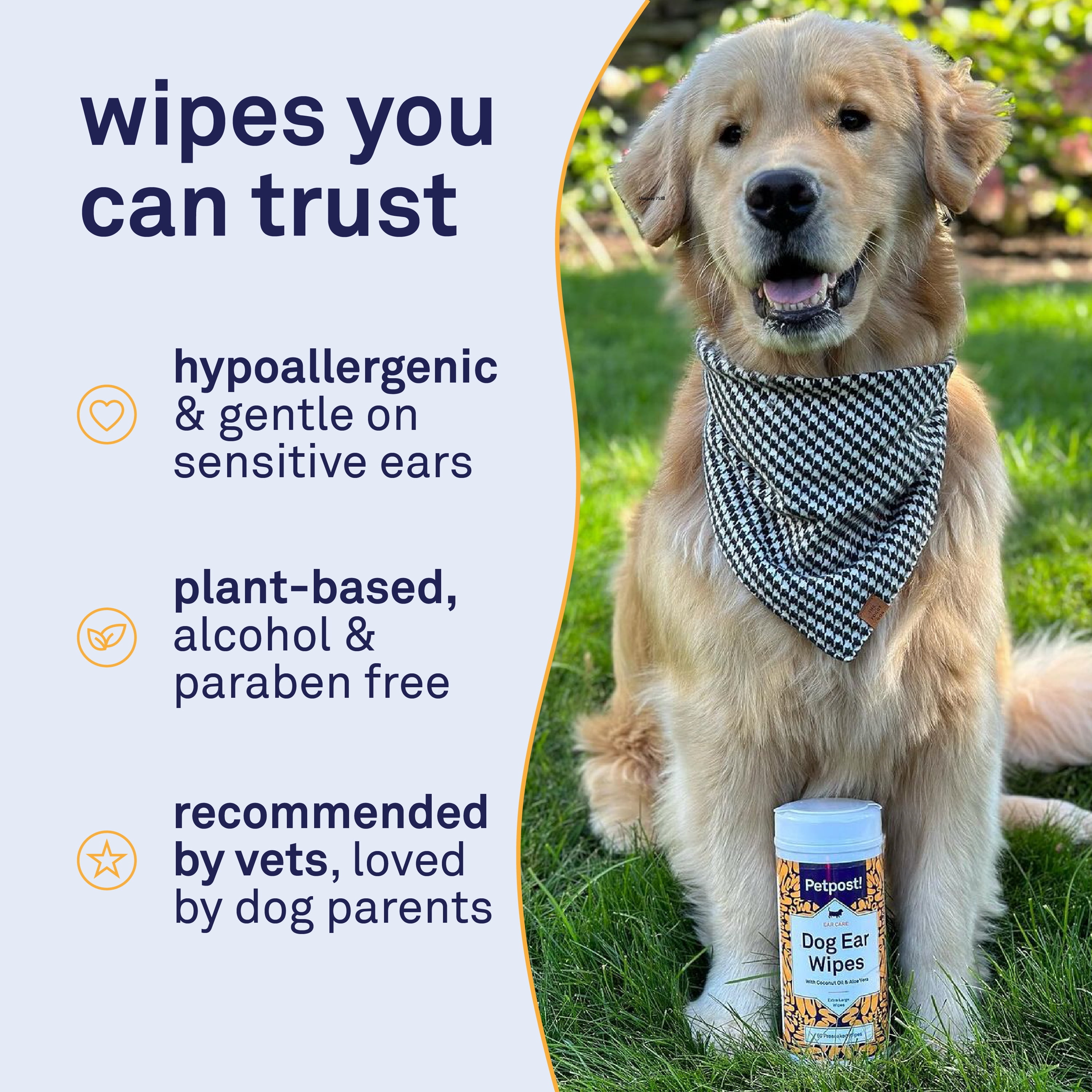 Petpost Large Dog Ear Cleaner Wipes - 60 XL Cotton Pads with Coconut Oil & Aloe Solution - Gentle Daily Cleanser for Wax, Dirt & Odor - Alcohol-Free, Vet-Approved