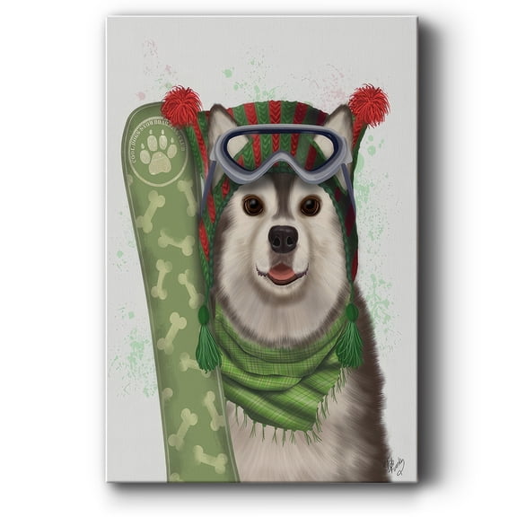 Christmas Husky Snowboard- Gallery Wrapped Canvas