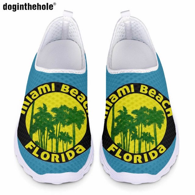Doginthehole West Palm Beach Florida - Zapatos planos informales con estampado para mujer, nuevos zapatos de malla ligeros y transpirables para verano, zapatos deportivos para exteriores