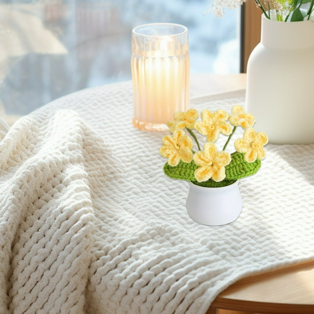 pstuiky Adorno para el hogar en maceta con flores de ganchillo. Flores tejidas a crochet en maceta.