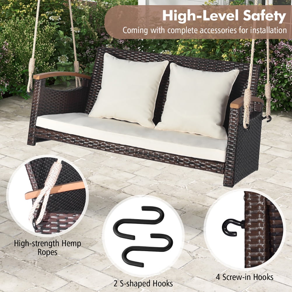 Aimee Lii 2-Person Patio Rattan Porch Swing, Swing Chair Outdoor
