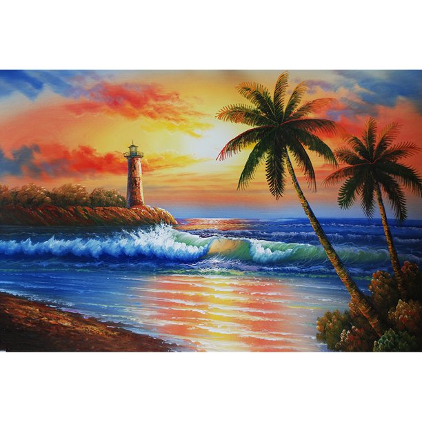 Pintura de diamante (DE1379) DIY Square Seaside Lighthouse punto de cruz costura 50x70cm Hugtrwg Para estrenar