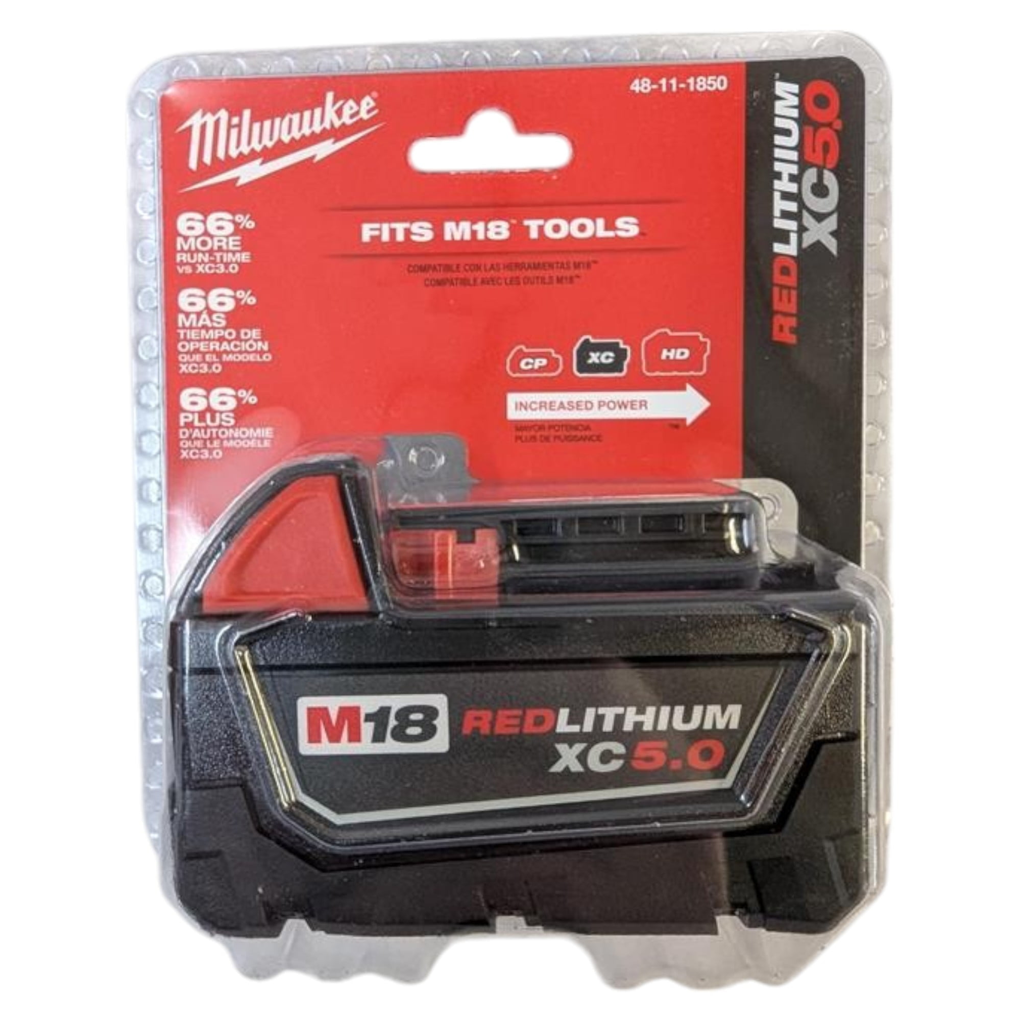 Milwaukee 48-11-1850 M18 REDLITHIUM XC 5.0Ah Battery Pack – 18V Lithium-Ion Rechargeable Power Tool Battery