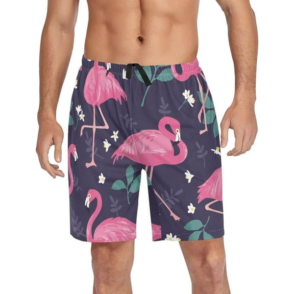 GZHJMY Flamingo Pajama Pants Short for Men, Lounge Pants Lightweight Men Pajama Bottoms with Drawstring Pockets, Christmas New Year Birthday Gifts, Medium