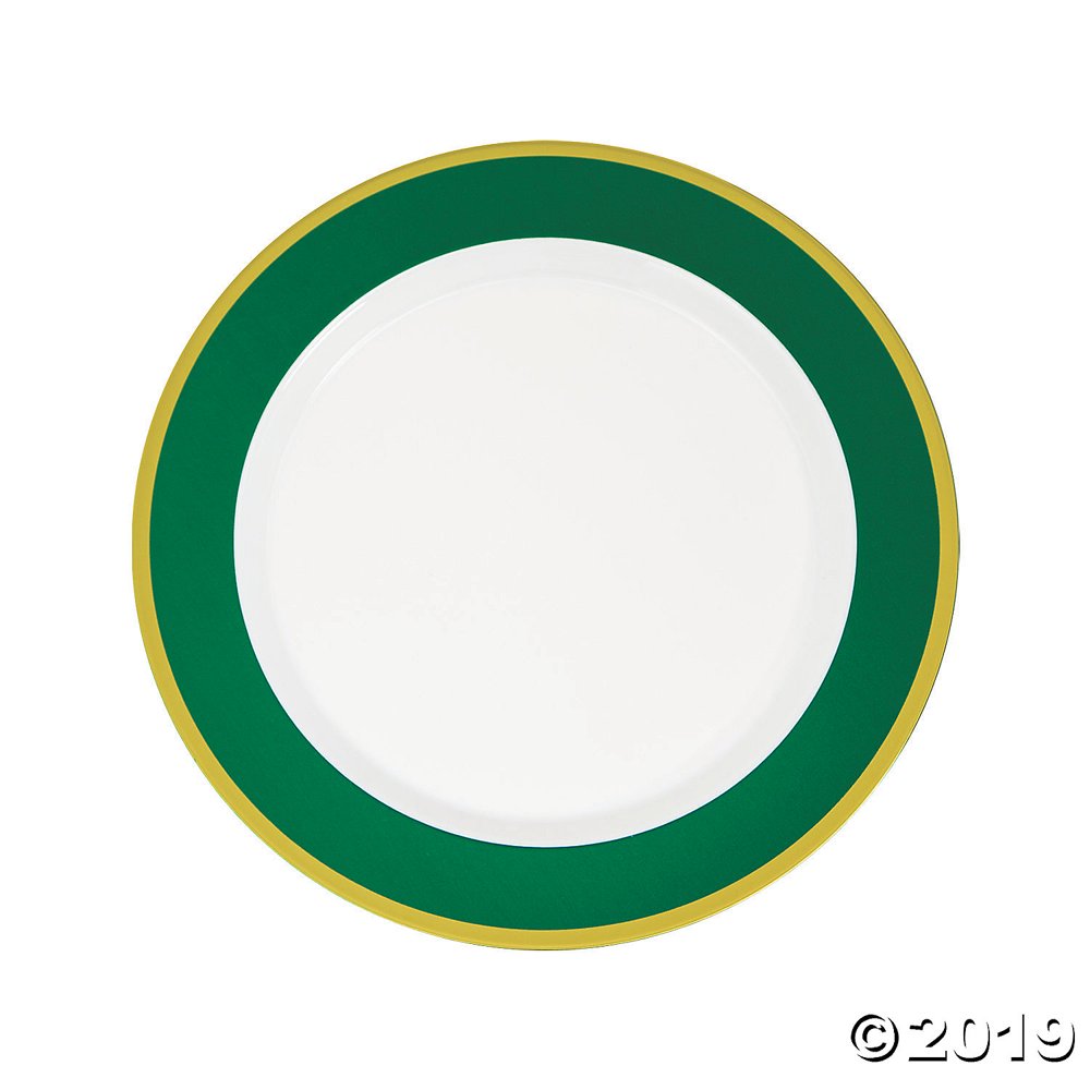 Green & White Premium Plastic Dinner Plates with Gold Border Walmart