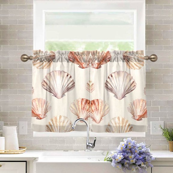 Yayeee Kitchen Curtains Tier Pair Light Filtering 27"x36" Rod Pocket Short Cafe Window Panel, Purple Seashell
