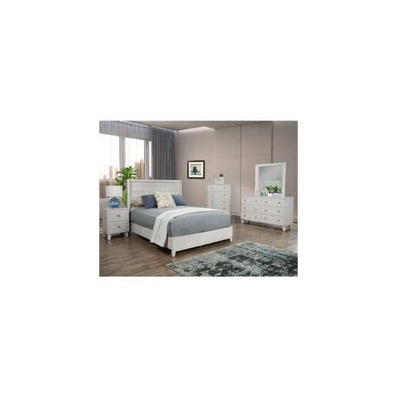 Full Size Bed with Panel Headboard - Light Grey Finish - Modern Bedroom Furniture