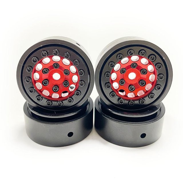 Vogacara RCGOFFLOW-llantas de Metal a prueba de golpes, aleación de aluminio, 4 piezas, para llantas de Metal 1/24 Rc, pieza de coche Axial Kits de construcción modelo Rojo