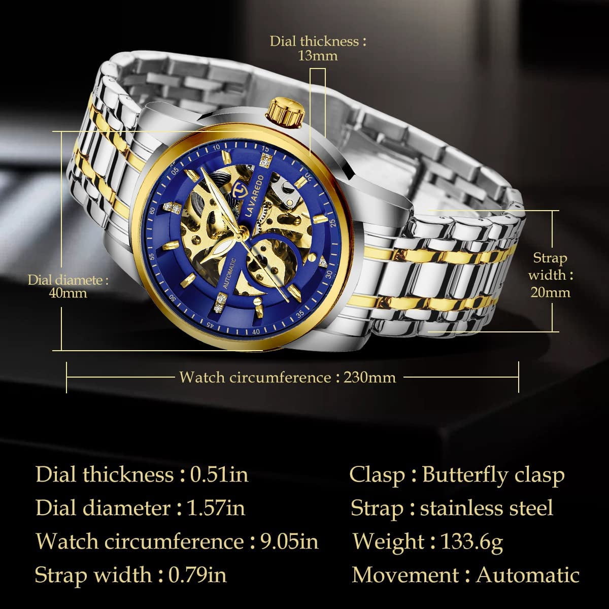 A ALPS Watches for man Automatic Mechanical Watches self Winding Man Watch with Stainless Steel Strap Business Watches Gift for Men