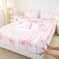 thumbnail image 4 of Manfei Pink Bow Striped Full Size Sheets For Girls,A Letter Initial Bed Sheets For Kids,4-Piece, 4 of 6