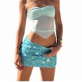 thumbnail image 2 of Women's High Waist Sequin Ruched Bodycon Mini Skirt Light Blue S, 2 of 9