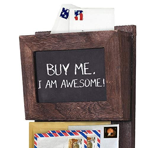Wall D/écor for Entryway Made of Paulownia Wood Dark Brown Wooden Wall Mount Mail Holder Organizer Comfify Rustic 2-Slot Mail Sorter Organizer for Wall with Chalkboard Surface /& 3 Double Key Hooks