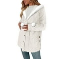 thumbnail image 4 of Gamivast Fuzzy Jackets for Women Fleece Button Down Faux Hooded Coats Warm Winter Drawstring Poms Sherpa Jacket Trendy Side Split Solid Outerwear, 4 of 6