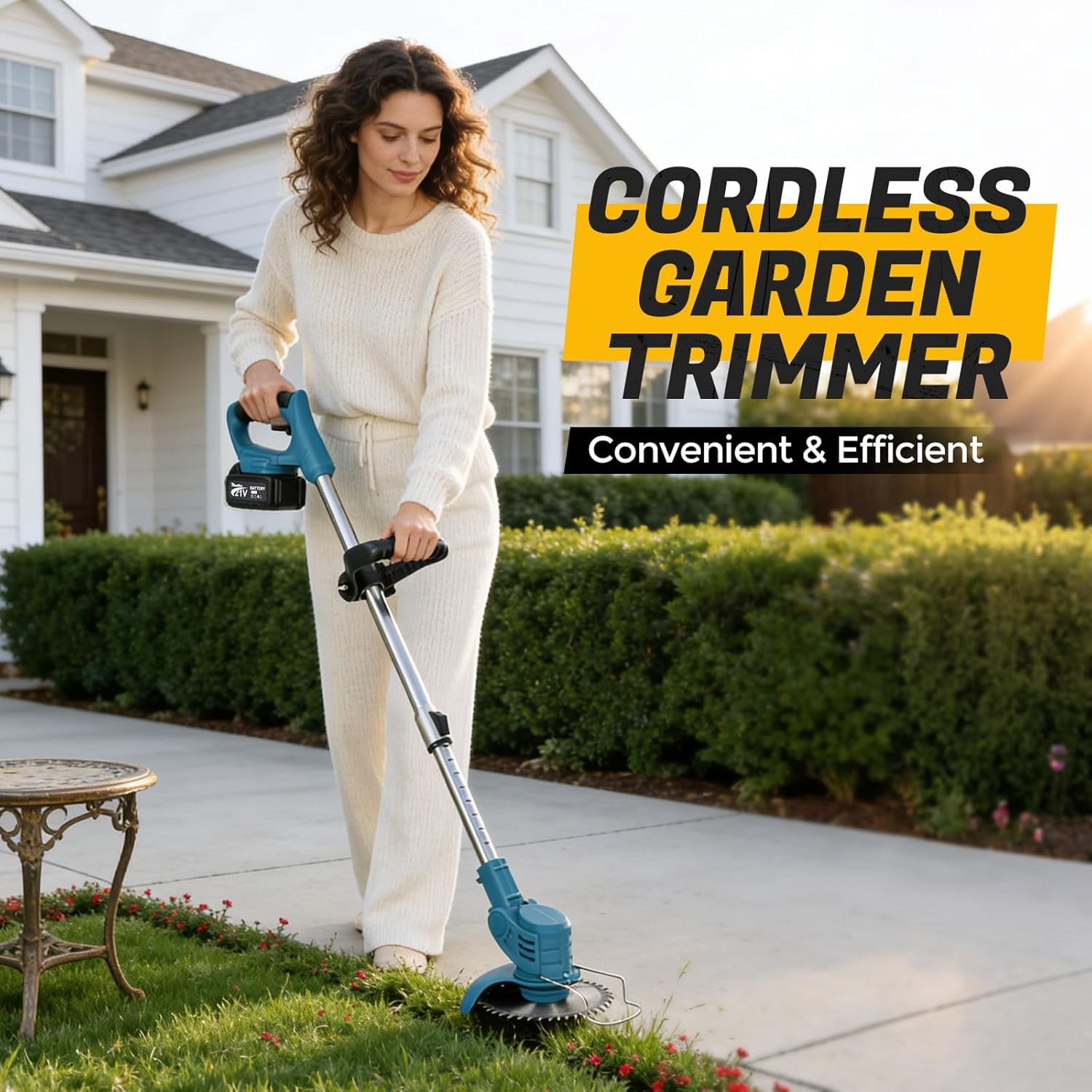 Electric Weed Wacker 21V Cordless String Trimmer with Dual Batteries and Telescopic Pole for Lawn Yard Pruning