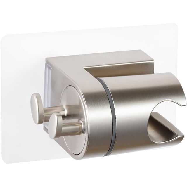 Soporte para Cabezal de Ducha con 2 Ganchos y Adhesivo Fuerte, Soporte para Regadera de Teléfono Montado en Pared Ajustable para Baño, Níquel Cepillado