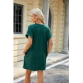 thumbnail image 5 of QINCAO Womens Dress Summer Casual Roll Up Sleeves T Shirt Dress Solid Color Round Neck Mini Dress With Side Pockets S-2XL, 5 of 5