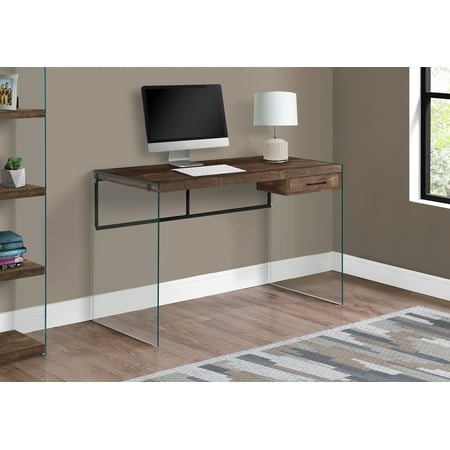 UPC: 0680796016821 | Computer Desk  Home Office  Laptop  Storage Drawers  48 L  Work  Tempered Glass  Laminate  Brown  Clear  Contemporary  Modern