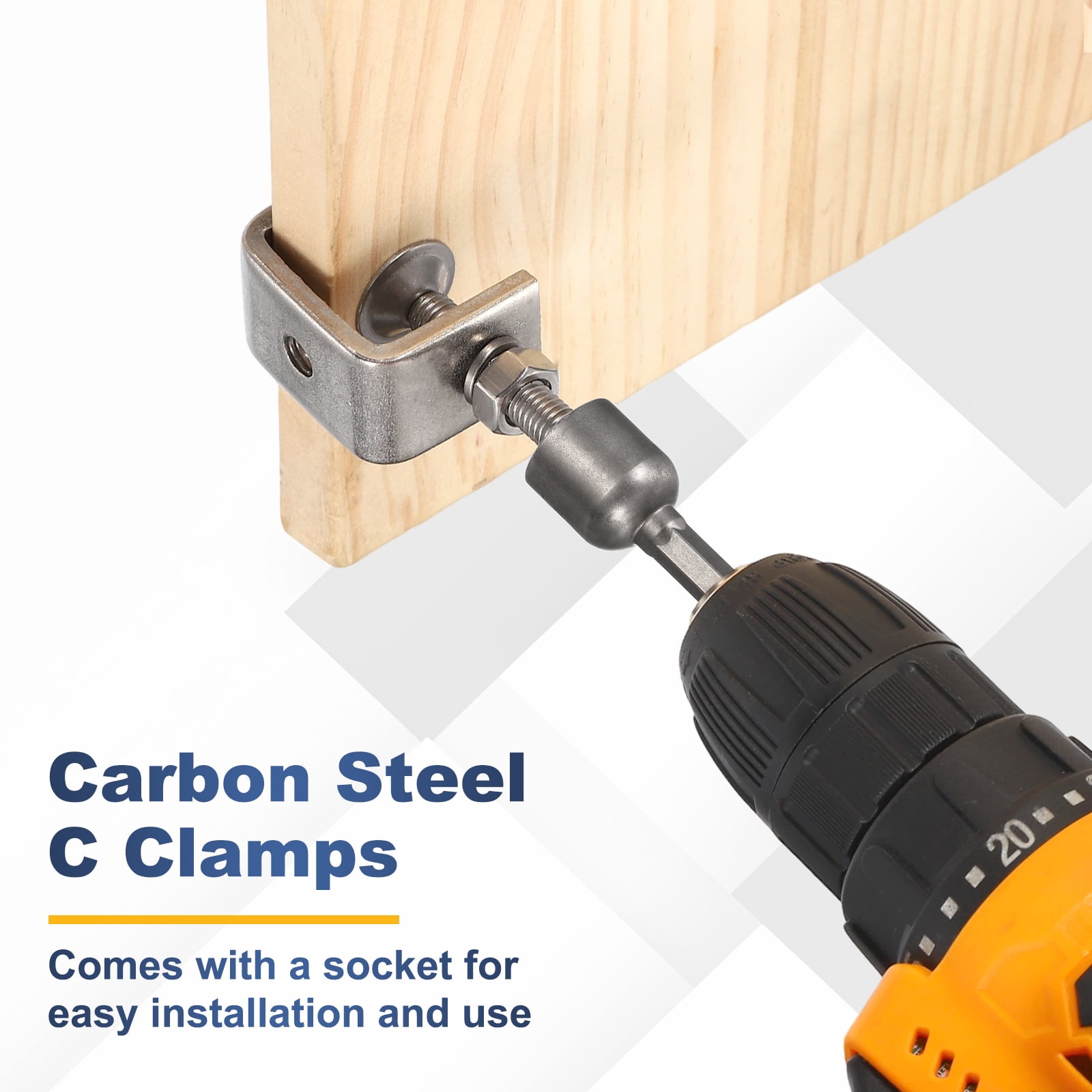 Uxcell 4pcs Galvanized Carbon Steel C Clamps 3/4"(20mm) Wide Jaw Opening Heavy Duty Adjustable U Clamp with Socket for Woodworking Welding Building Household Mounting