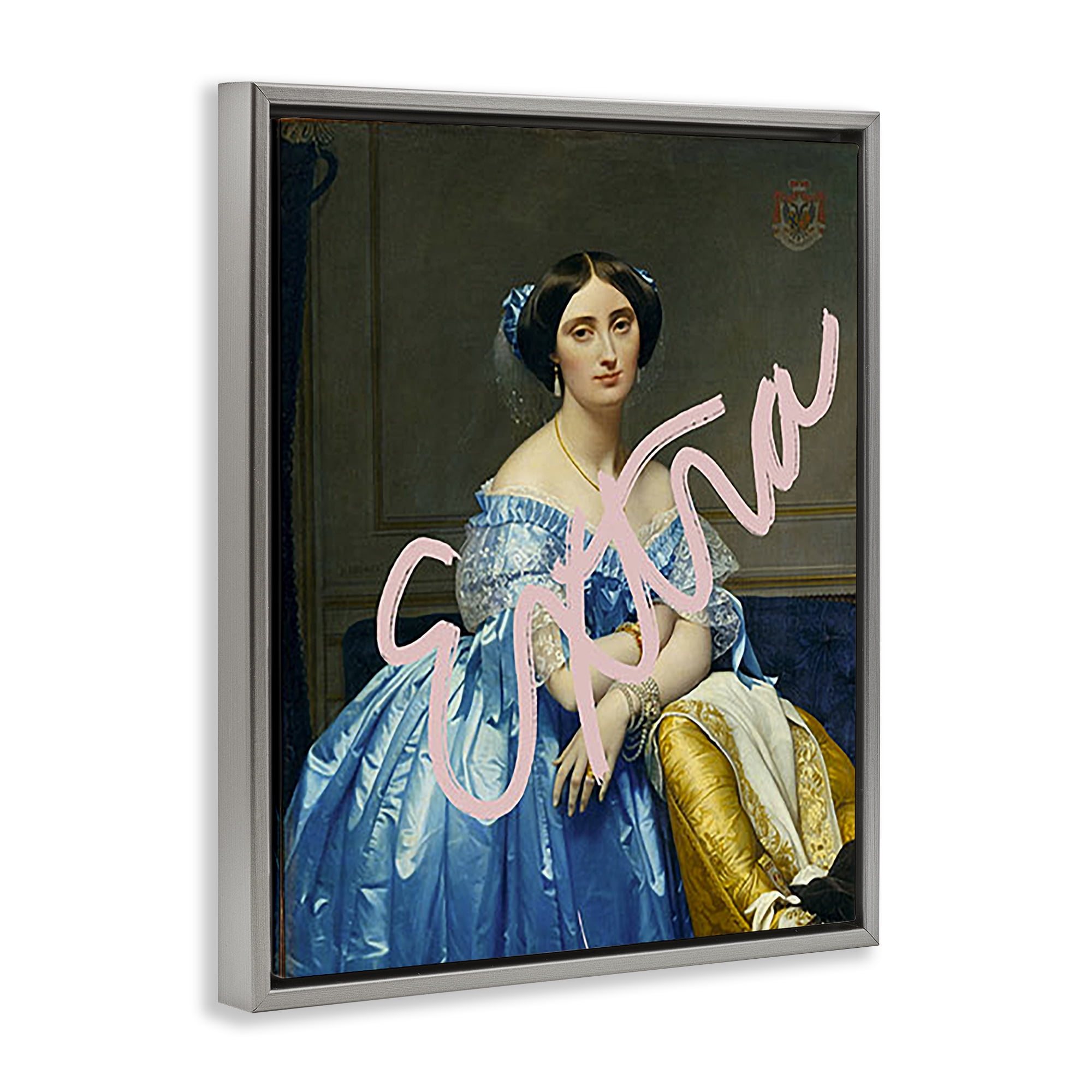 Stupell Industries Extra Classical Portrait Novelty & Humor Painting Gray Floater Framed Canvas Art Print Wall Art, 25 x 31