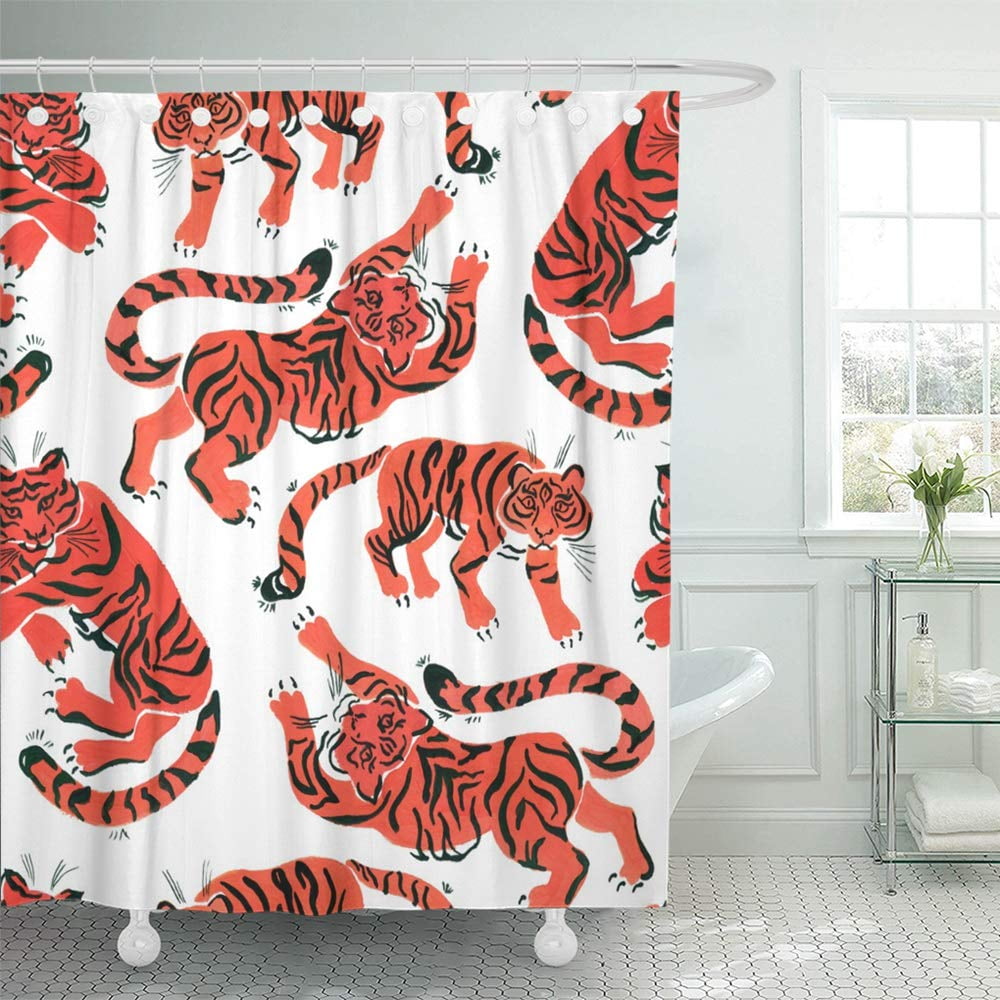 KSADK Colorful Jungle with in Gouache Tigers Vintage Style Green