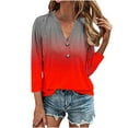 thumbnail image 2 of AOOCHASLIY Ladies' Clothess Womens 3/4 Sleeve V Neck Buttons Tee Gradient Color Blouse Loose Fit Tshirts Fall Tunic, 2 of 5