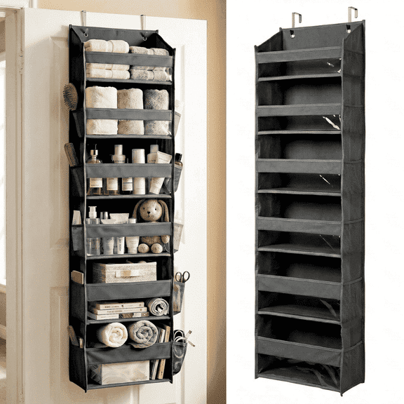 UPGRADED 6 Tiers Over The Door Organizer Hanging - 100D EXTRA THICK & 50lbs HUGE CAPACITY, 12 Side Mesh Pockets Over The Door Shoe Organizer, Hanging Closet Organizer (Dark Gray, 1pc)
