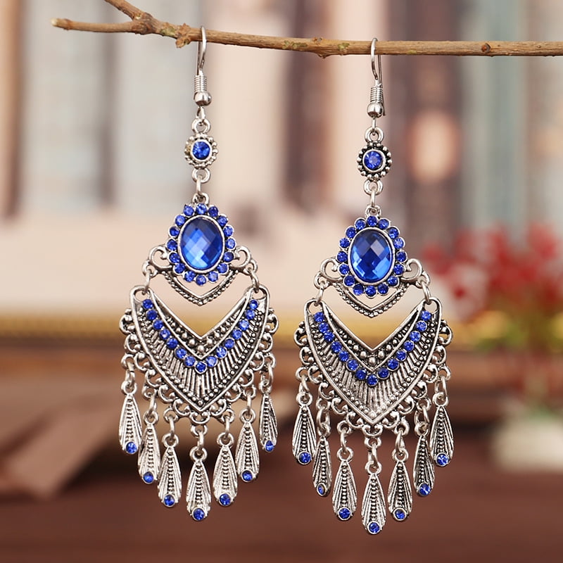 dangle earrings royal blue Dangle wood boho earrings natural wood earrings gift for her dangle wood boho jewelry custom boho earrings