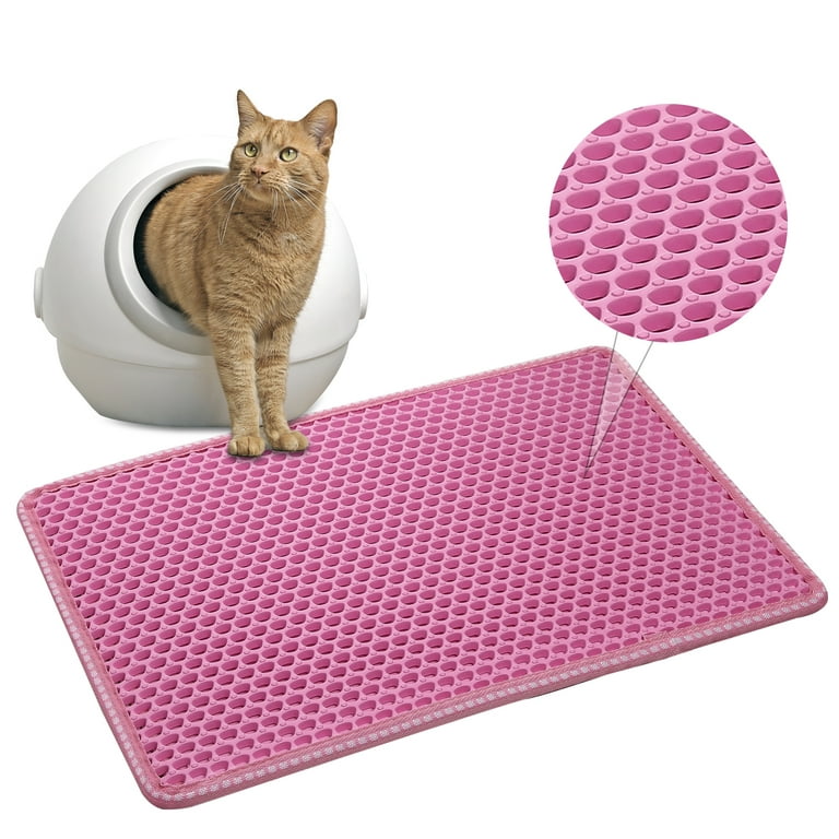 nine bull Double Layer Cat Litter Mat,Kitty Litter Trapping Mat Waterproof  Scatter Control Honeycomb Cat Litter Box Mat（22 x 15 Pink） 