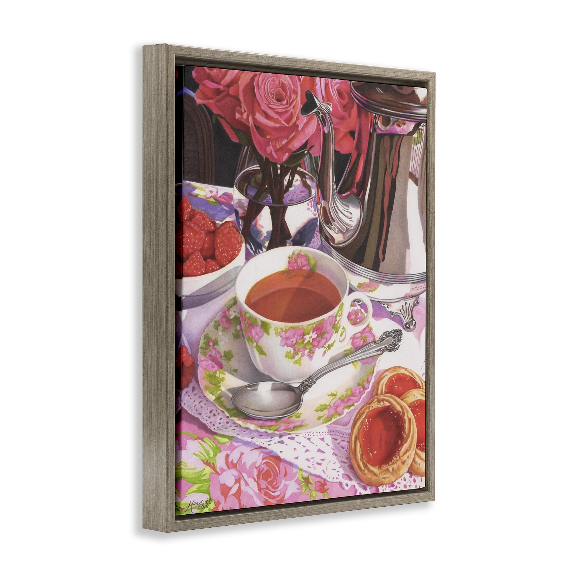 Stupell Industries Tea & Strawberry Cookies Food & Beverage Painting Brown Floater Framed Art Print Wall Art, 17 x 21