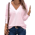 thumbnail image 2 of Blusas Elegantes e Informales para Mujer, con Cuello en V, Larga, Botones, Encaje Calado y Bordado. Rosa XL, 2 of 8