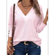 thumbnail image 2 of Blusas Elegantes e Informales para Mujer, con Cuello en V, Larga, Botones, Encaje Calado y Bordado. Rosa XL, 2 of 8