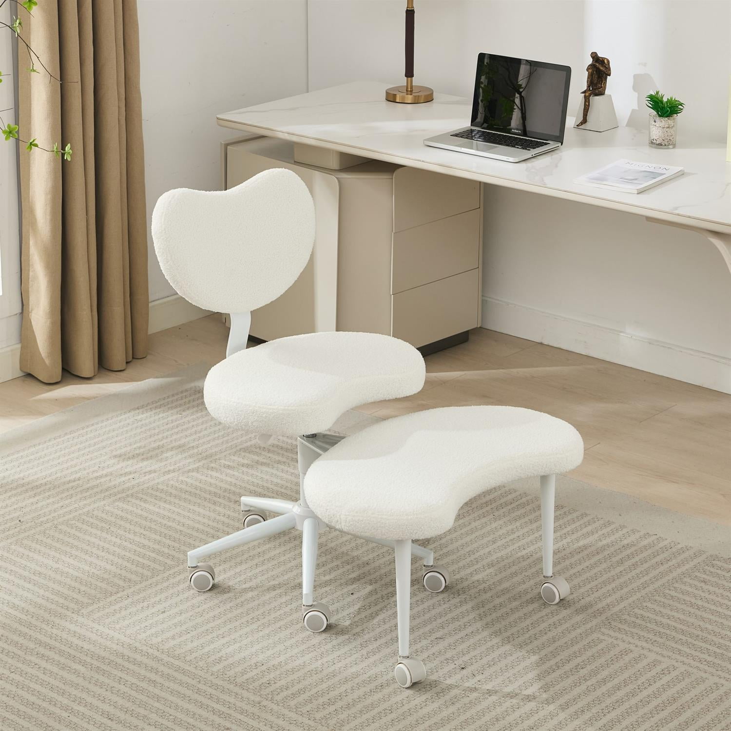 Demi Bonn 36" Desk Chair with Lumbar Support and Adjustable Stool, Meditation Chair for Home, Office, White