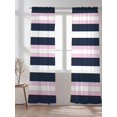 thumbnail image 2 of Sheer Curtains 96 Inches Long 2 Panels Set for Living Room, Pink Navy Blue Striped Semi Sheer Curtains for Windows, Minimalist Abstract Lines Artwork Voile Window Treatments Rod Pocket Curtain, 2 of 7