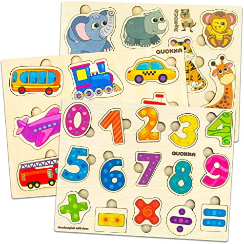 Quokka Wooden Puzzles For Toddlers 1 2 3 Year Olds 3 Pack Puzzles Kids And Babies Matching Game For Learning Numbers Vehicles Animal Educational Wood Preschool Toys For Boys And Girls Ages 1 3 Walmart Canada